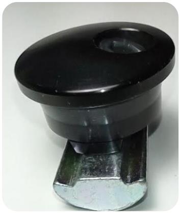 Photo of the physical AngleLock connector nut and angled bolt